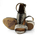 Maciejka 04997 beżowo-czarne skórzane sandały