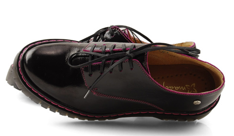 Maciejka 04087 czarne skórzane półbuty fuksja