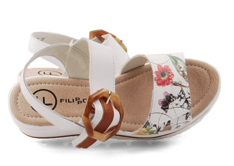 Filippo DS6151 białe skórzane sandały w kwiaty Filippo DS6151 białe skórzane sandały w kwiaty
