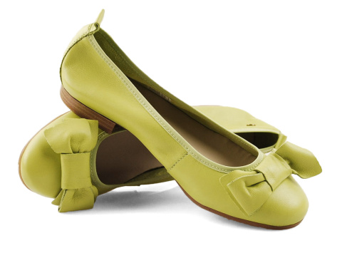 Maciejka P6802-09 limonkowe skórzane baleriny