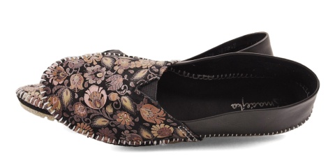 Maciejka T1929 czarne skórzane baleriny w kwiaty
