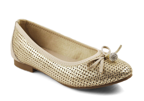 T.Sokolski W25-225 złote skórzane baleriny