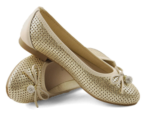 T.Sokolski W25-225 złote skórzane baleriny