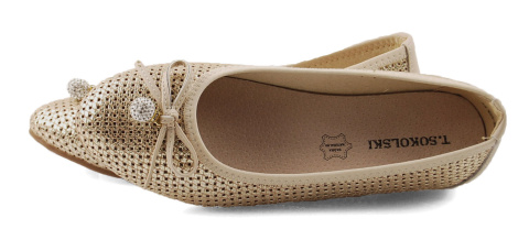 T.Sokolski W25-225 złote skórzane baleriny