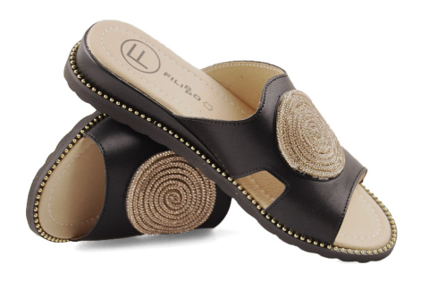 Filippo DK7041 czarne skórzane klapki