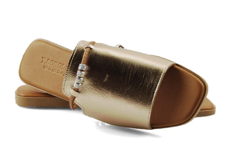 T.Sokolski L25-481 złote skórzane klapki