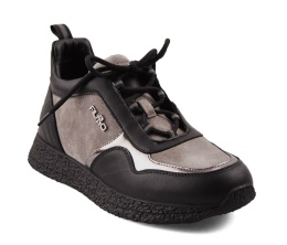 Filippo DP7406 szaro-czarne skórzane sneakersy