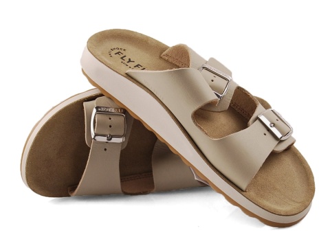 Fly Flot 77G64 beżowe skórzane klapki