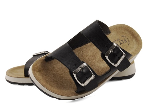 Fly Flot 77G64 czarne skórzane klapki