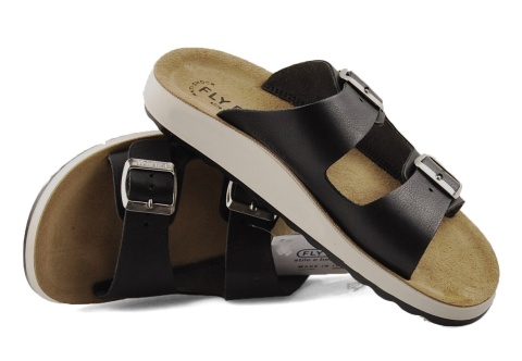 Fly Flot 77G64 czarne skórzane klapki