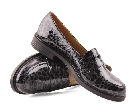 Jaromin 7728 szare skórzane półbuty w panterkę