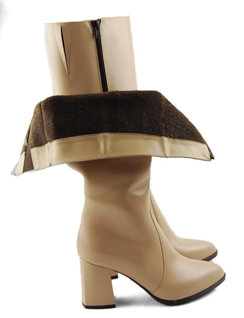 Sala 20352 beżowe skórzane kozaki