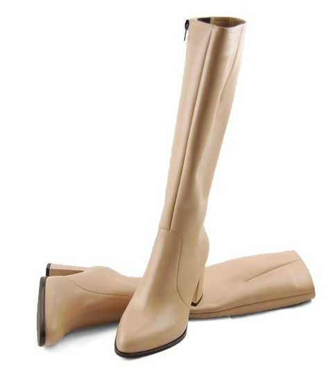 Sala 20352 beżowe skórzane kozaki